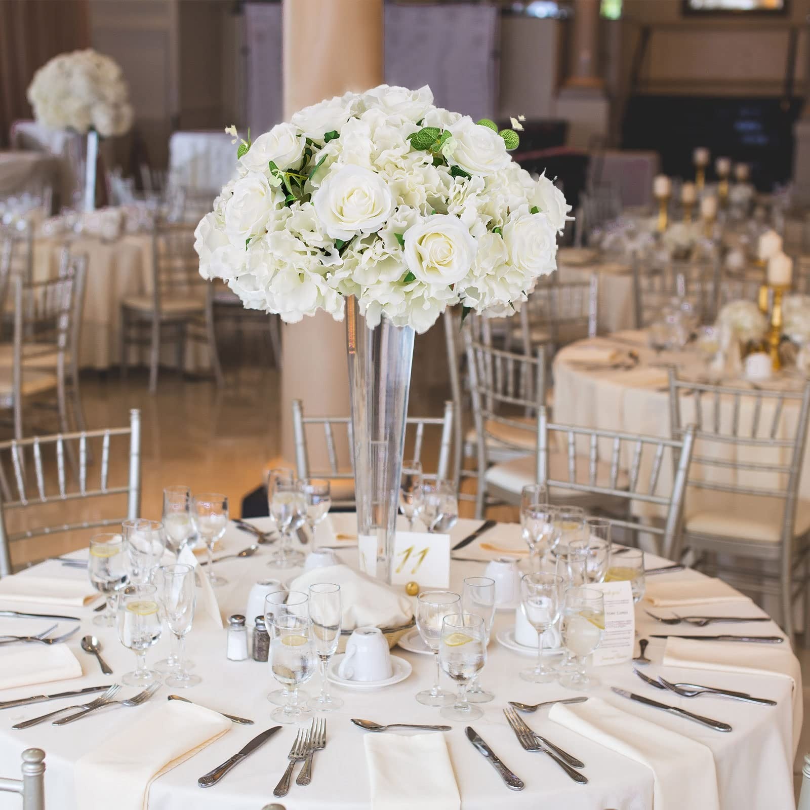 Artificial Flower Balls Wedding Centerpieces 6 Pcs 15.7" Large White Fake Flo...